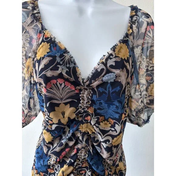 INC Top Large Romantic Floral Sheer Puff Sleeve Blouse Fairy Grunge Whimsigoth - Picture 2 of 11